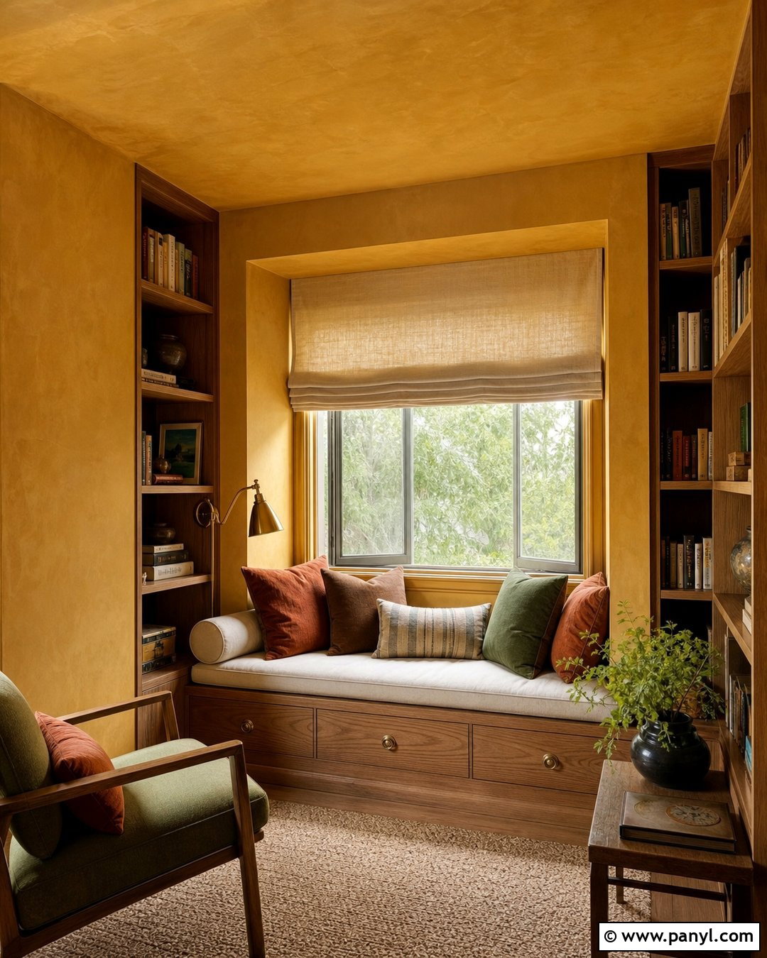 Ochre Limewash Reading Nook - 25 Limewash Walls And Ceiling Ideas