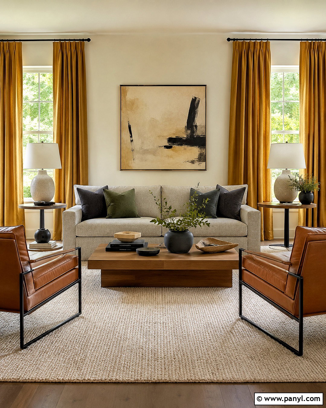 Ochre Living Room With Curtains - 20 ochre living room ideas