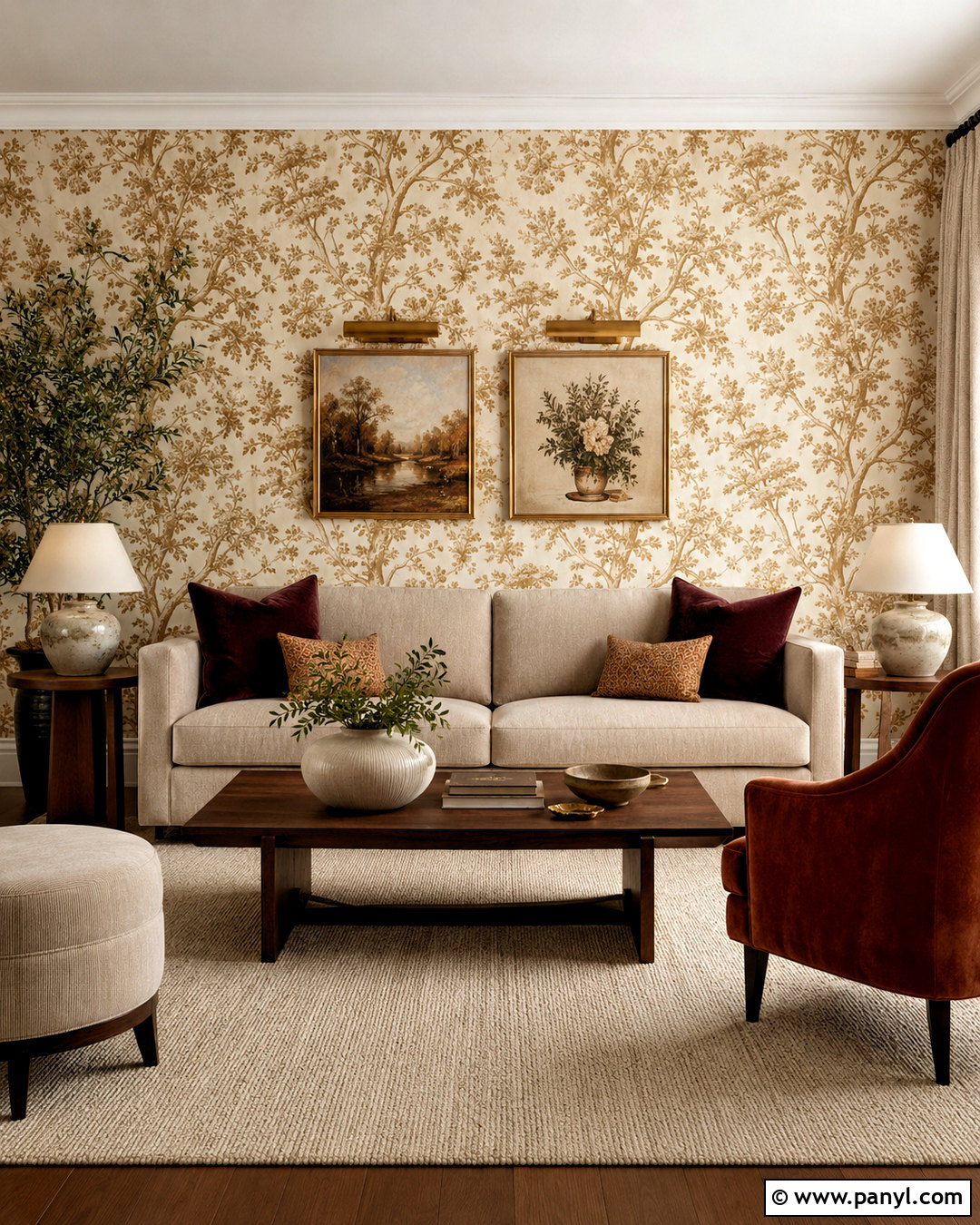Ochre Living Room With Wallpaper - 20 ochre living room ideas