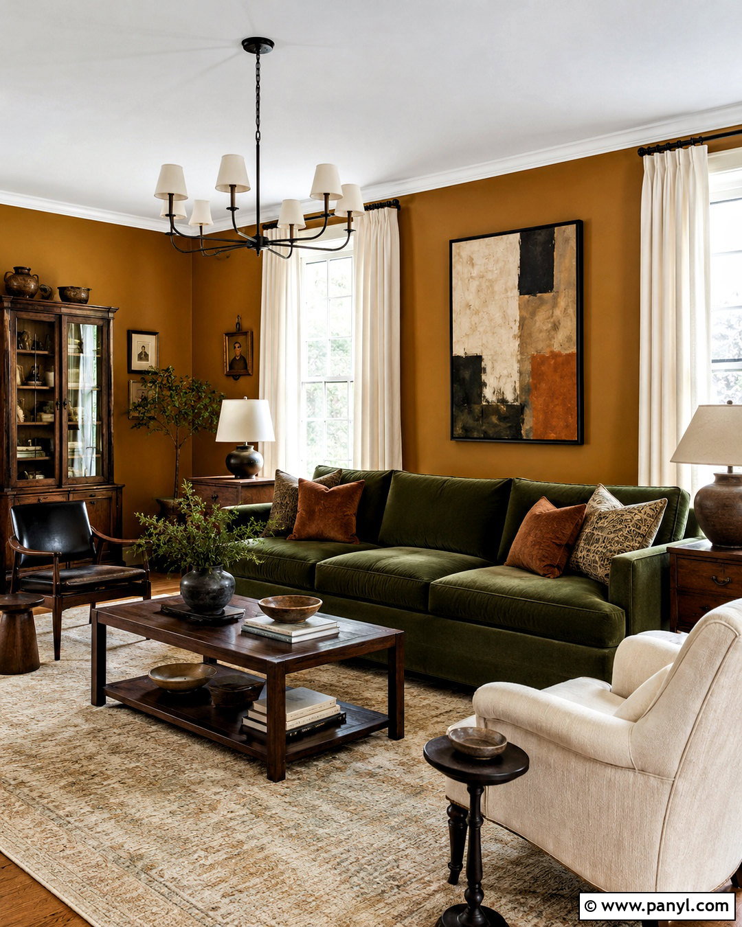Ochre Wall Color With Green Sofa - 35 Wall Color For Green Sofa Ideas