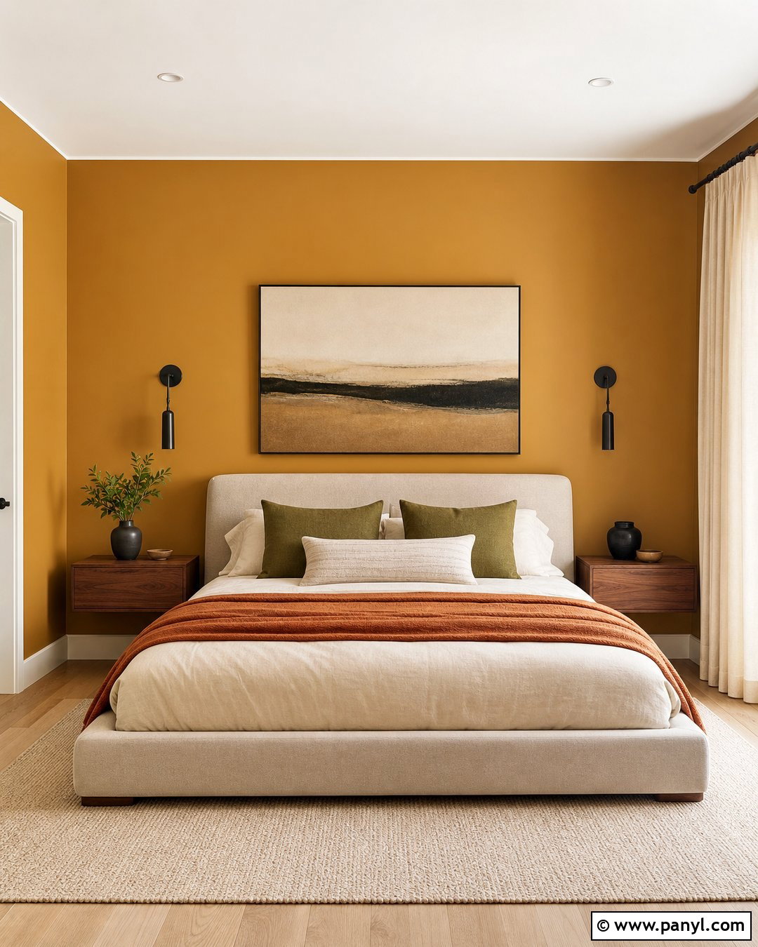 Ochre Walls In A Modern Bedroom - 35 ochre walls