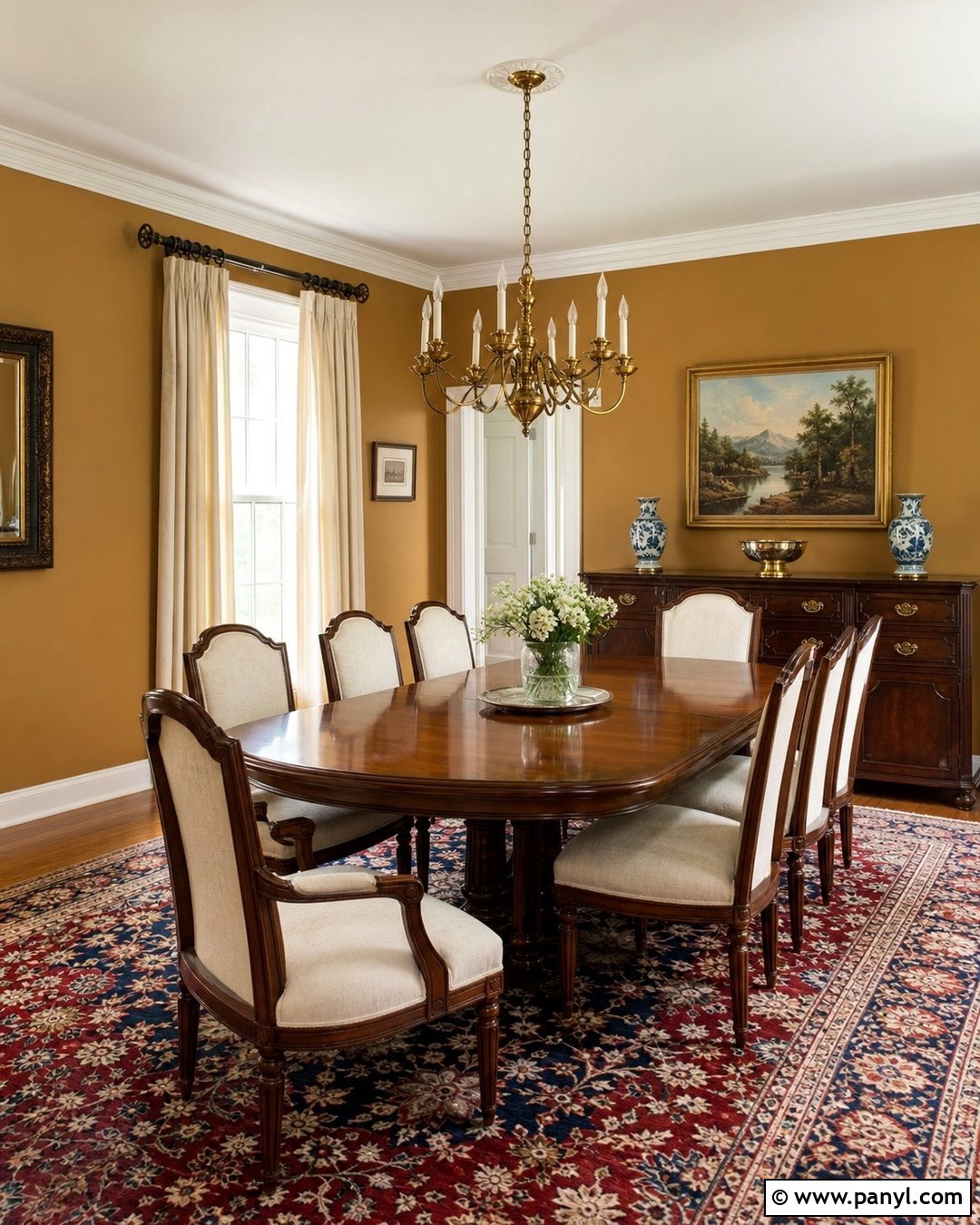 Ochre Walls In A Traditional Dining Room - 35 ochre walls