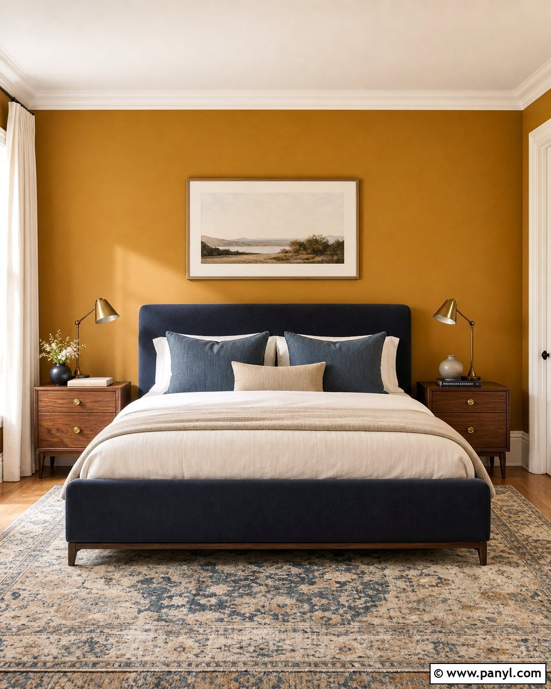 Ochre Walls With A Blue Bed - 35 ochre walls