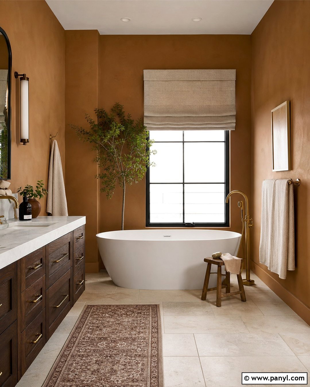 Ochre Walls With A Freestanding Bathtub - 35 ochre walls