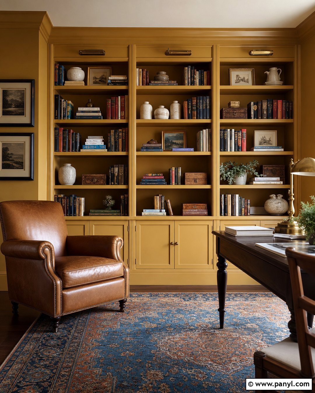 Ochre Walls With Built-In Shelves - 35 ochre walls