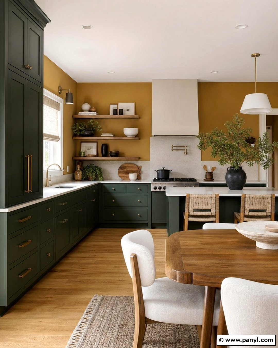 Ochre Walls With Dark Green Kitchen Cabinets - 35 ochre walls
