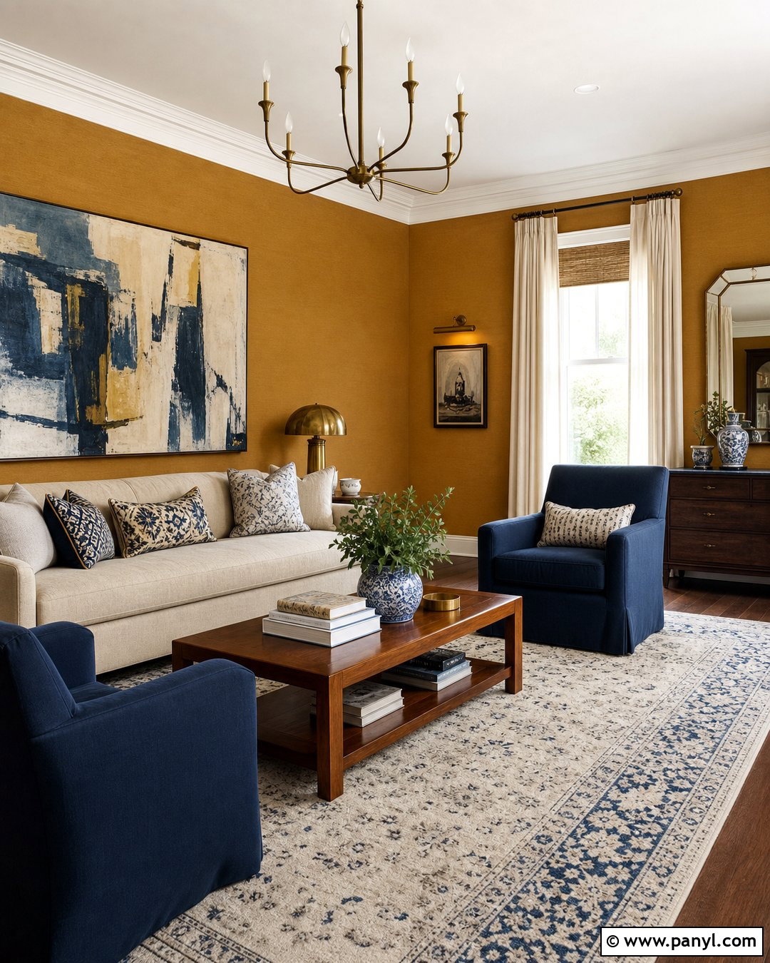 Ochre Walls With Navy Blue Accents - 35 ochre walls