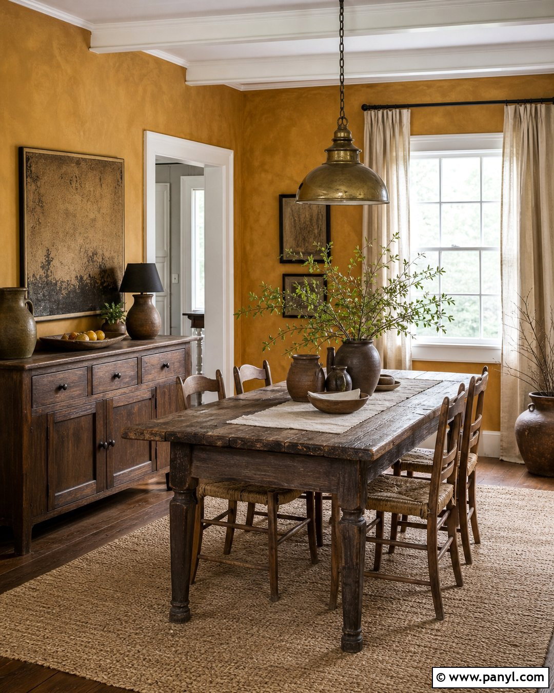 Ochre Walls With Rustic Wood Furniture - 35 ochre walls