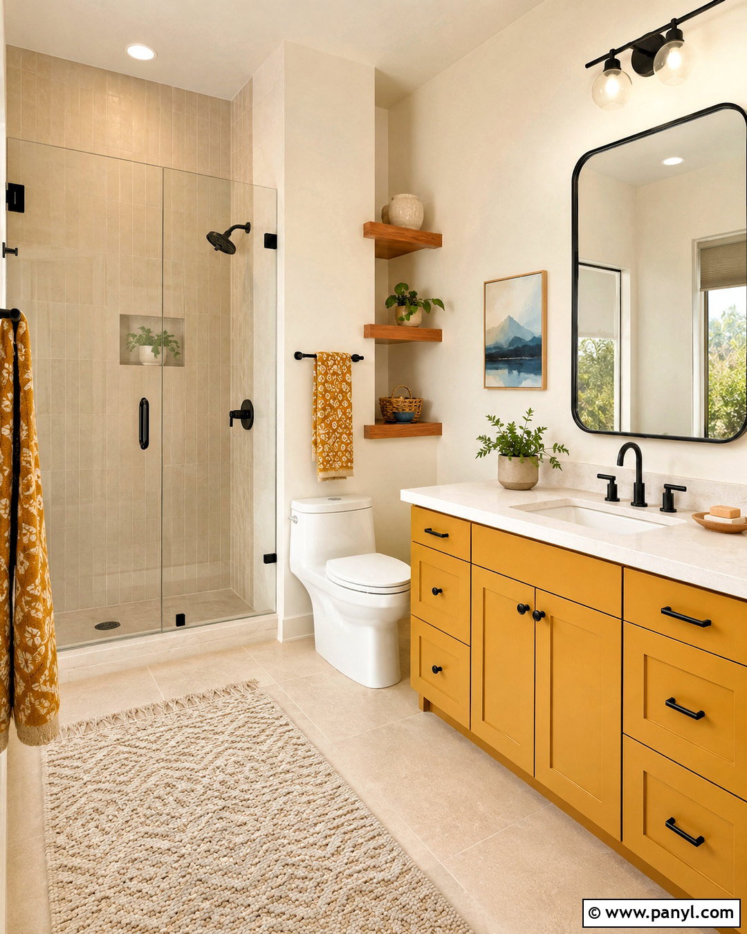 Ochre Yellow Accents With Beige Bathroom Tiles - 20 What Color Goes With Beige Bathroom Tiles