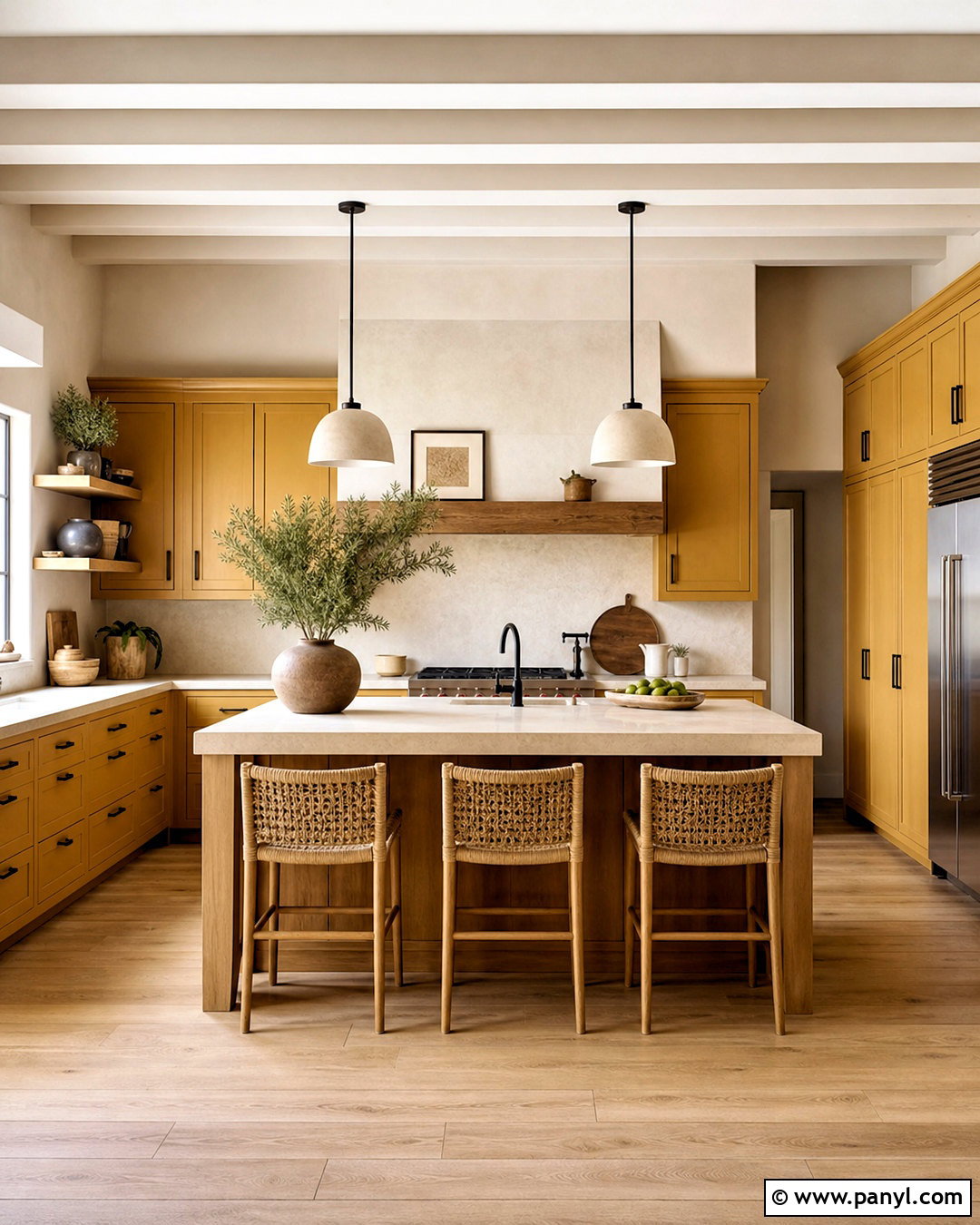 Ochre Yellow And Natural Wood Kitchen - 20 yellow kitchen color scheme ideas