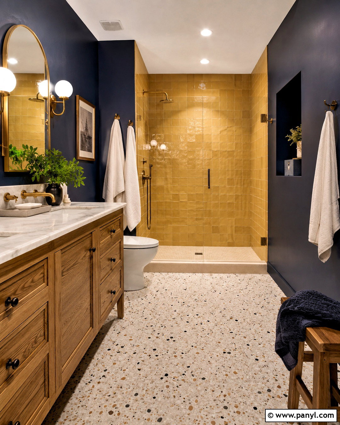 Ochre Yellow And Navy Bathroom - 20 Yellow Bathroom Colors