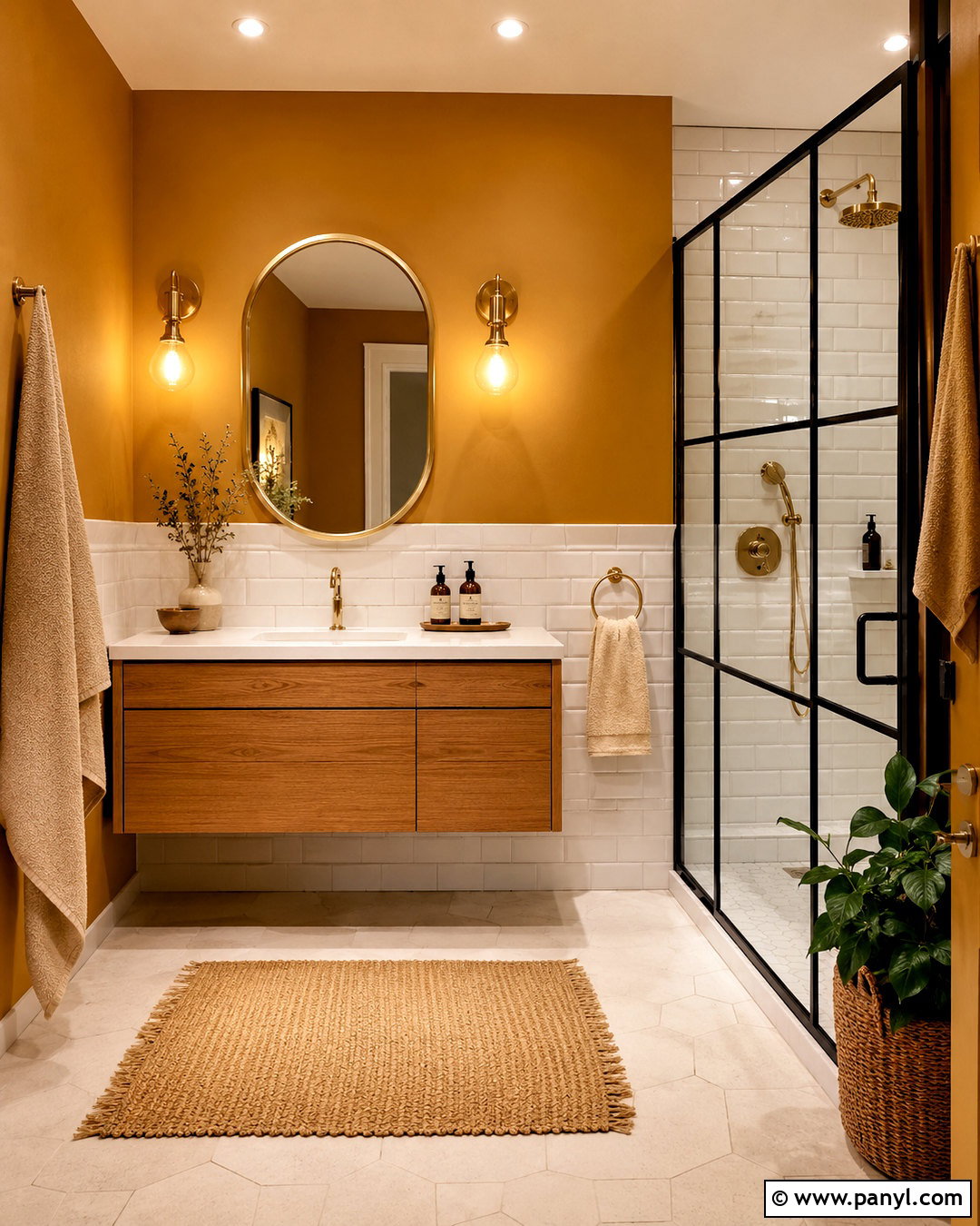 Ochre Yellow Bathroom With White Tile - 20 ochre yellow ideas