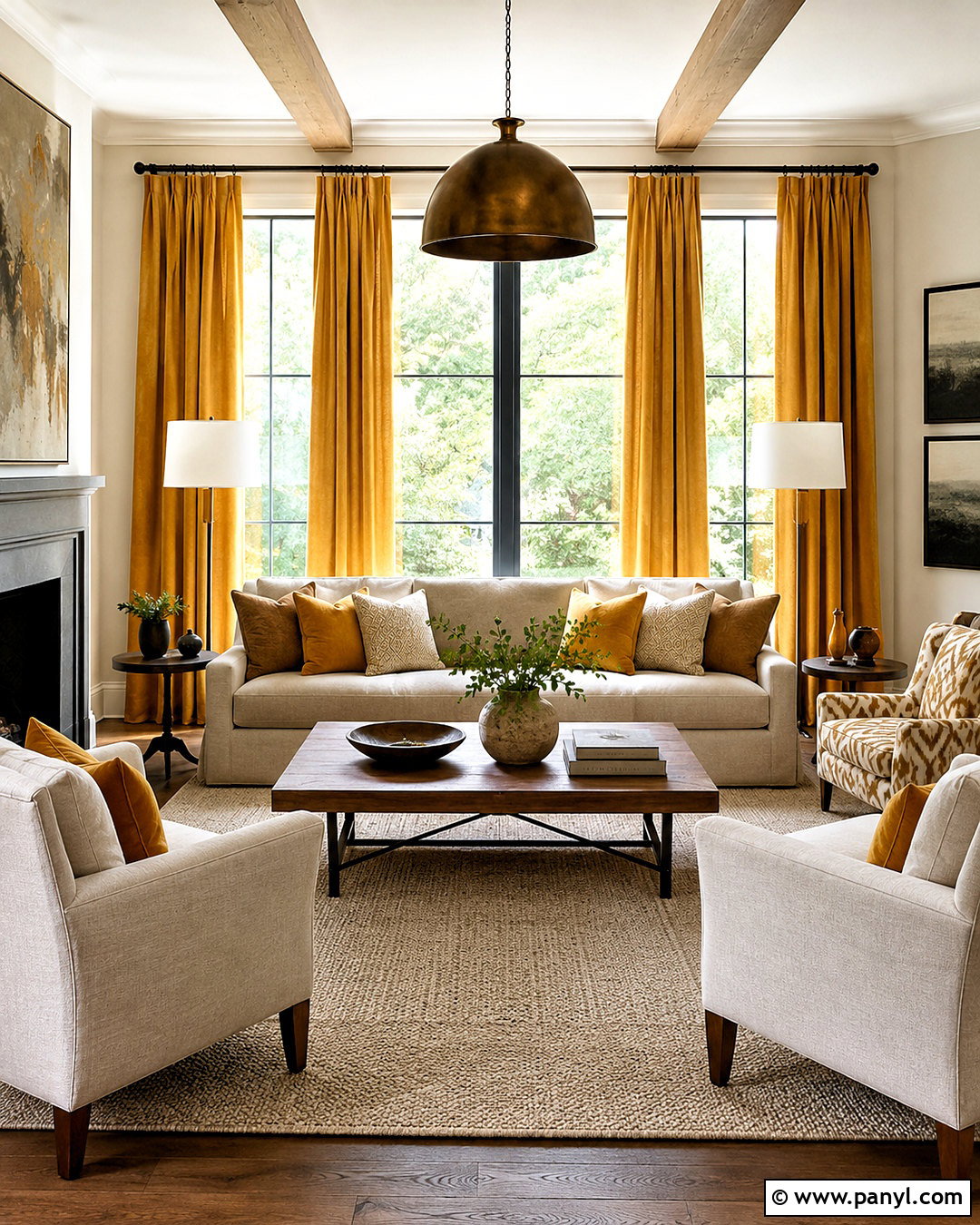 Ochre Yellow Curtains In A Neutral Room - 20 ochre yellow ideas