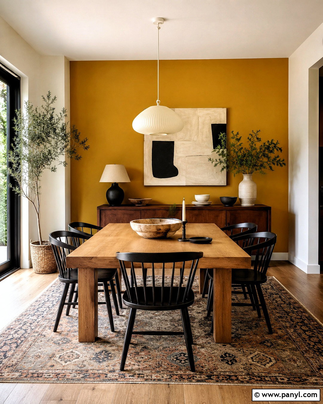 Ochre Yellow Feature Wall Dining Room - 35 yellow feature wall ideas