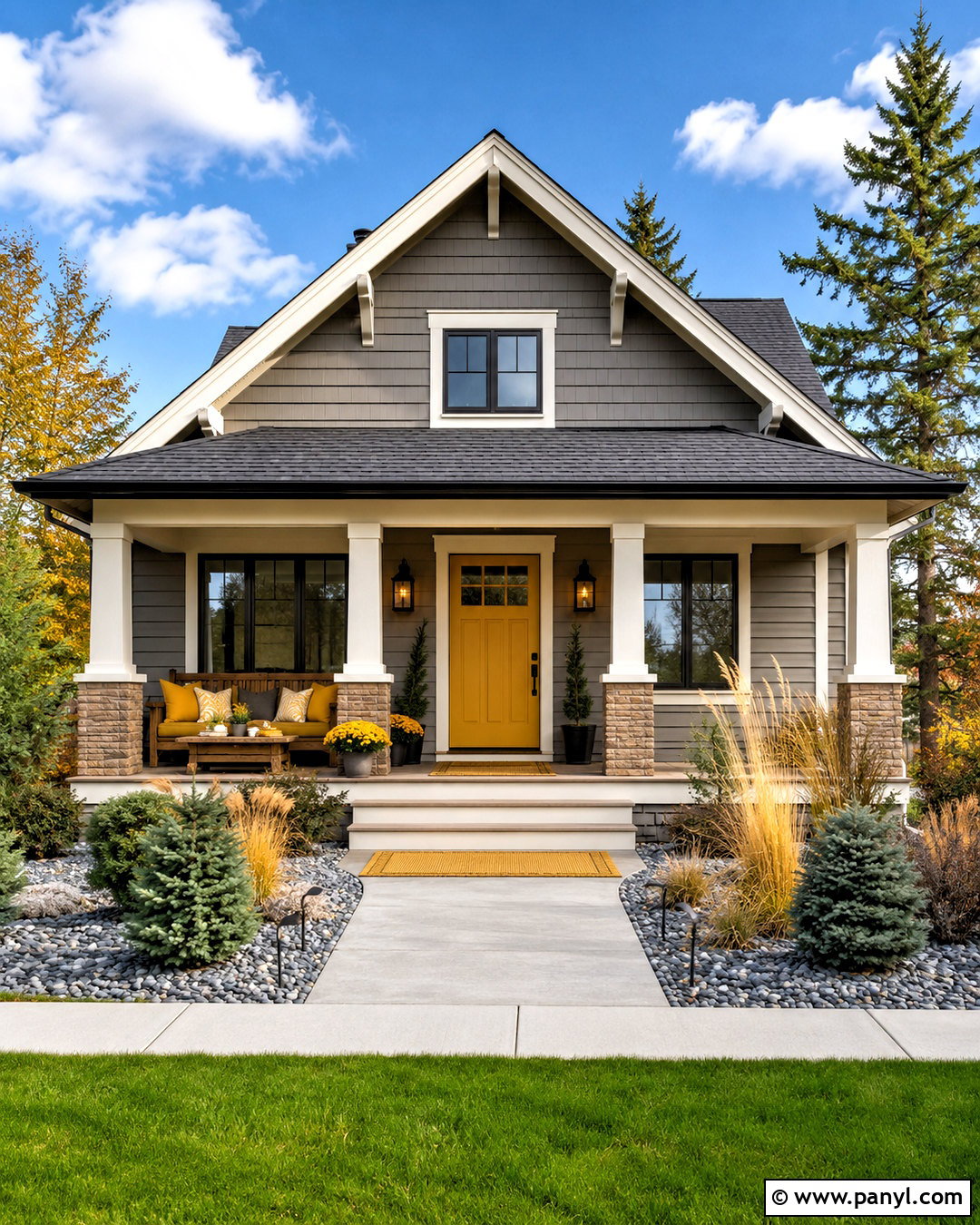 Ochre Yellow Front Door With Gray Exterior - 20 ochre yellow ideas