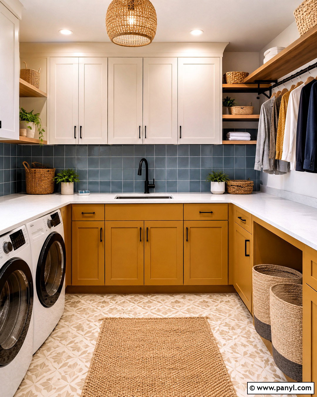 Ochre Yellow Laundry Room With Blue Tile - 20 ochre yellow ideas
