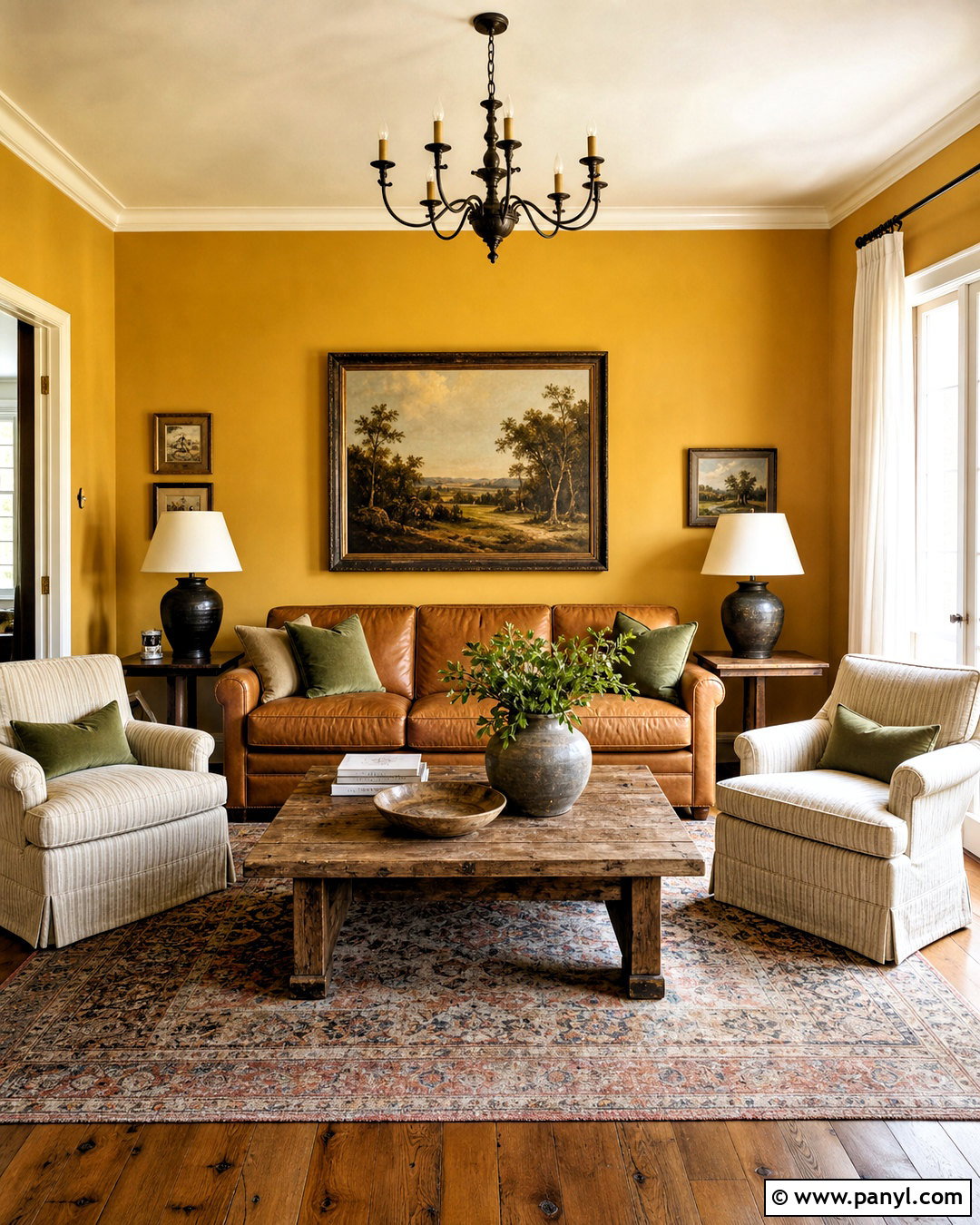 Ochre Yellow Living Room Walls With Brown Leather - 20 yellow living room walls