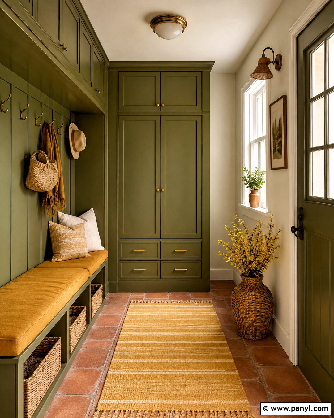 Ochre Yellow Mudroom With Green Cabinets - 20 ochre yellow ideas
