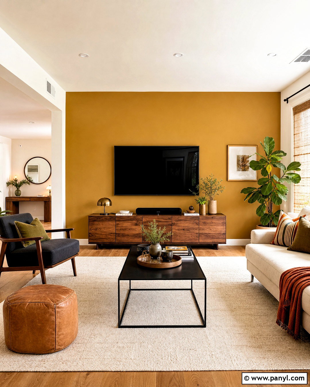 Ochre Yellow TV Wall - 20 tv wall color ideas living room ideas