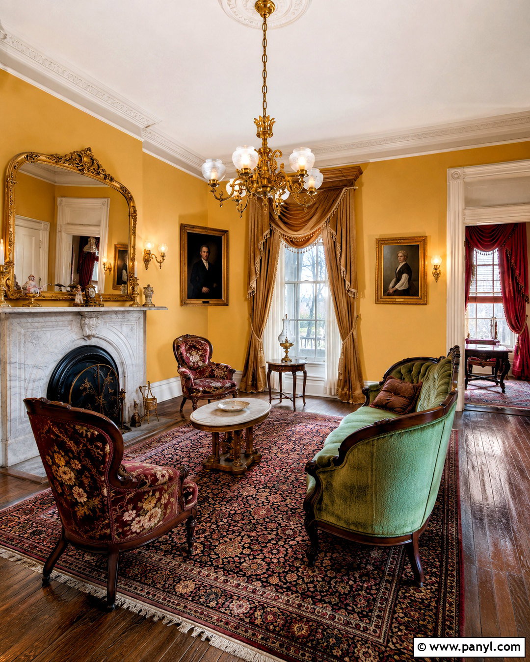 Ochre Yellow Wall Victorian Parlor - 20 Yellow Wall Vintage Style Ideas