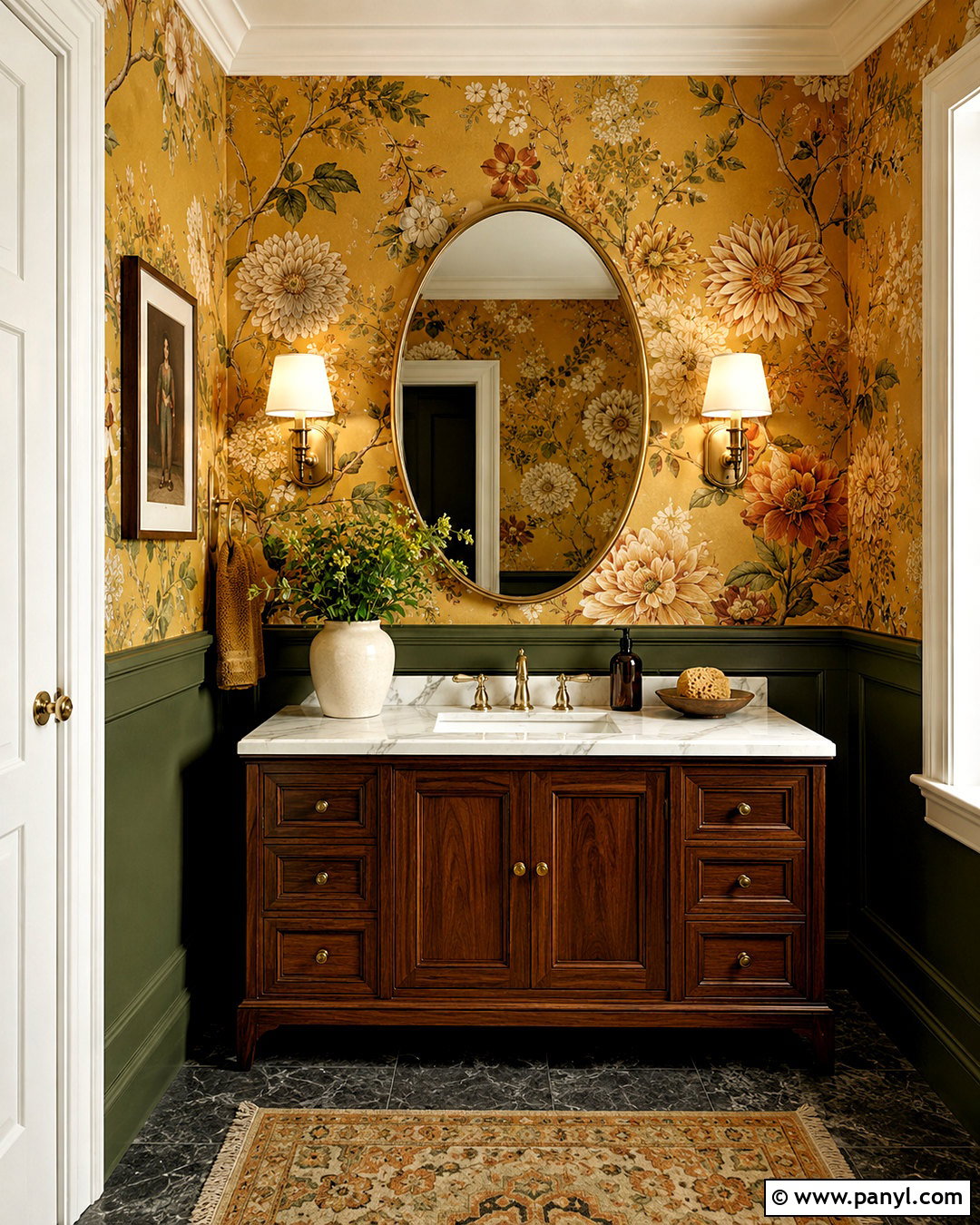 Ochre Yellow Wallpaper In A Powder Room - 20 ochre yellow ideas