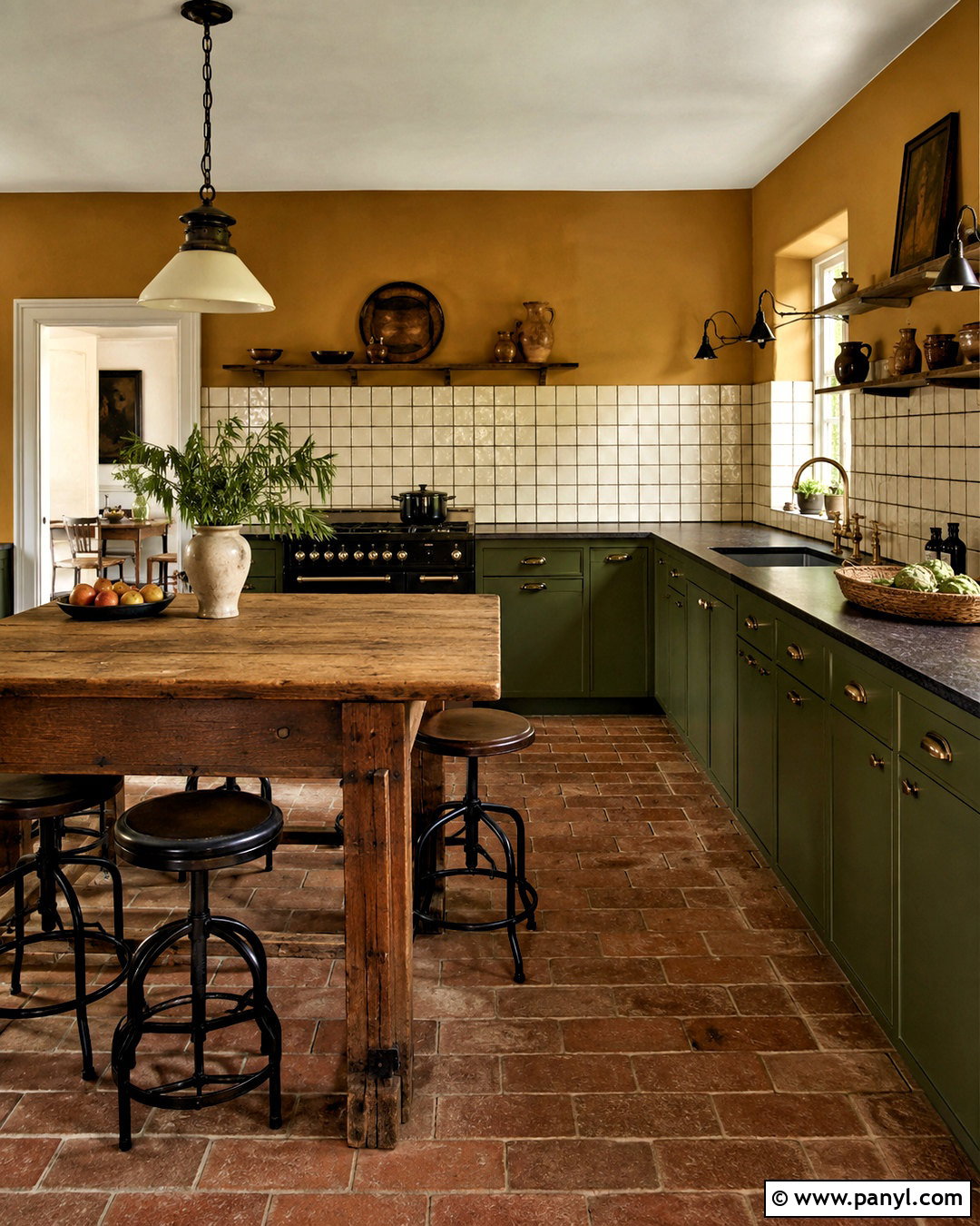 Ochre Yellow Walls With Army Green Cabinets - 20 Yellow Wall Green Cabinets