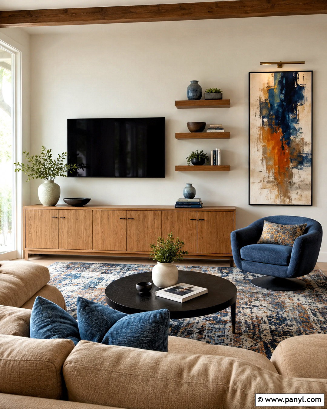 Off-Center TV Wall - 20 living room inspiration tv wall ideas