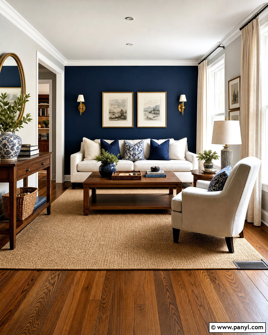 Off-White And Navy Blue Hall Room - 20 hall room color ideas