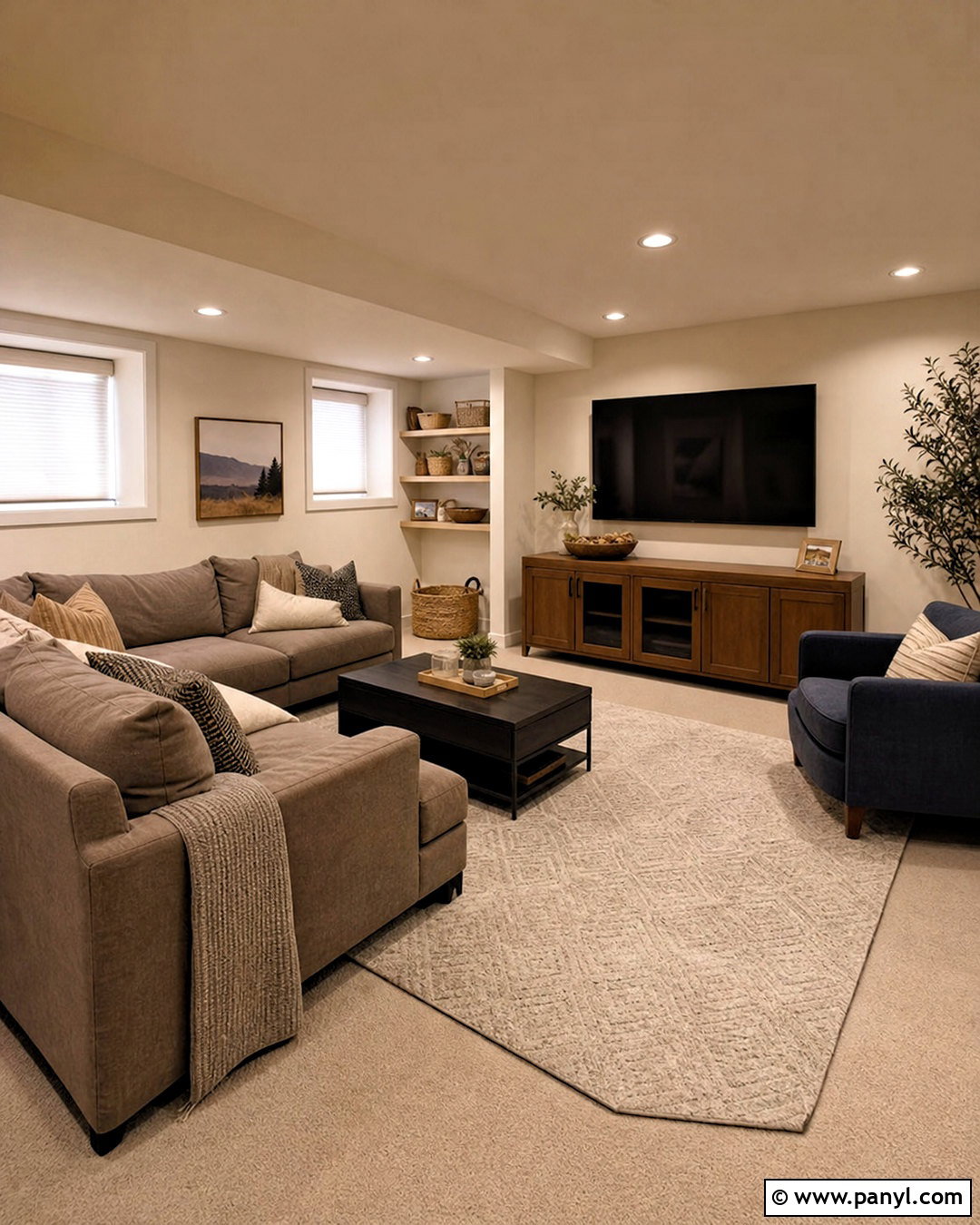 Off White Basement With Warm Lighting - 20 off white interior paint ideas