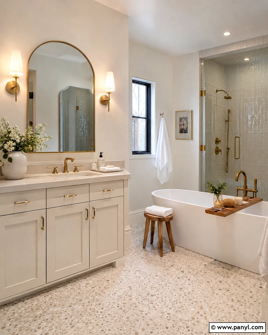Off White Bathroom With Brass Details - 20 off white interior ideas