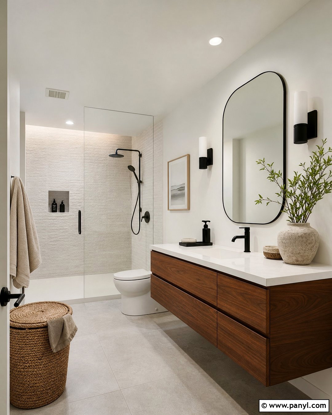Off White Bathroom With Walnut Vanity - 45 off white walls