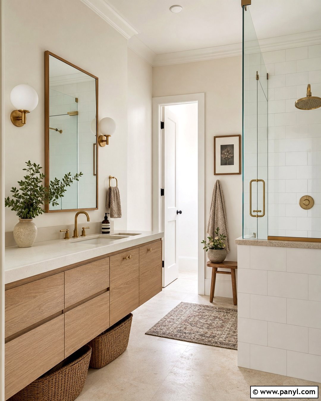 Off White Bathroom With Wood Vanity - 30 off white walls with white trim ideas
