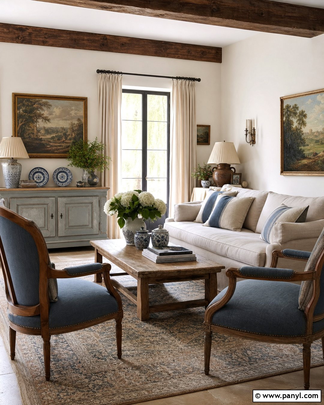 Off White French Country Living Room - 45 off white walls