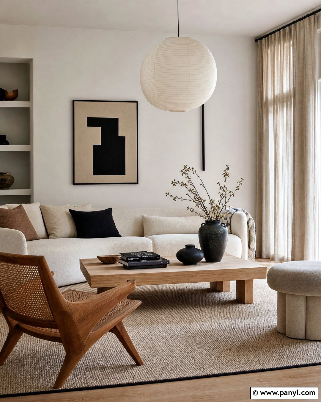 Off White Japandi Living Room - 45 off white walls