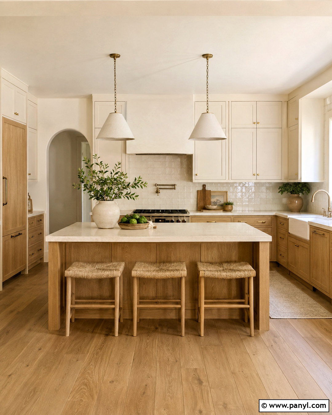 Off White Kitchen With Natural Wood Cabinets - 20 off white interior ideas
