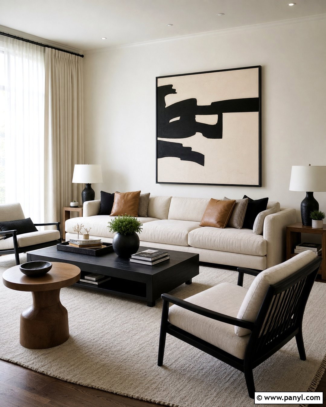 Off White Modern Living Room With Black Accents - 45 off white walls