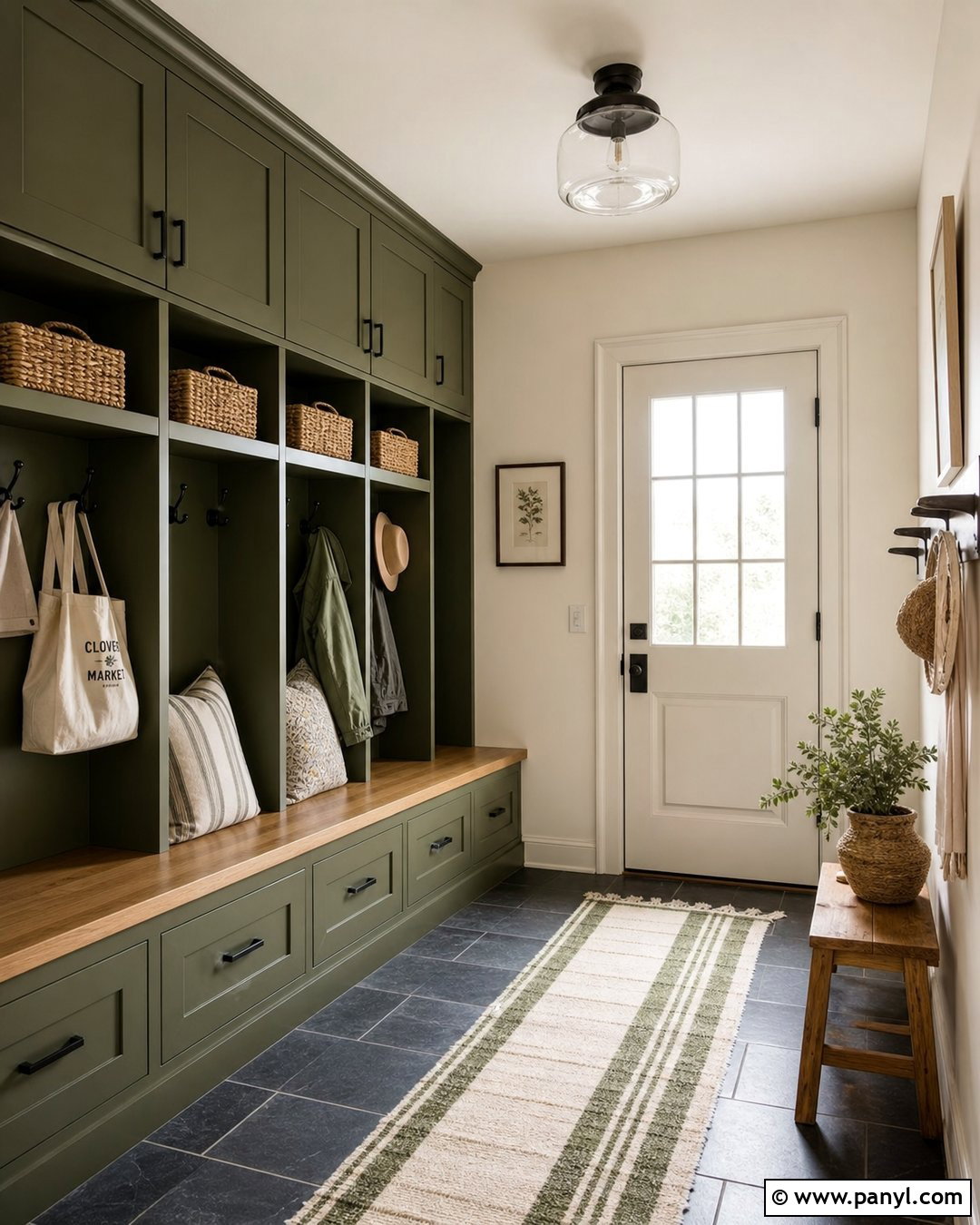 Off White Mudroom With Olive Cabinets - 35 off white wall color ideas