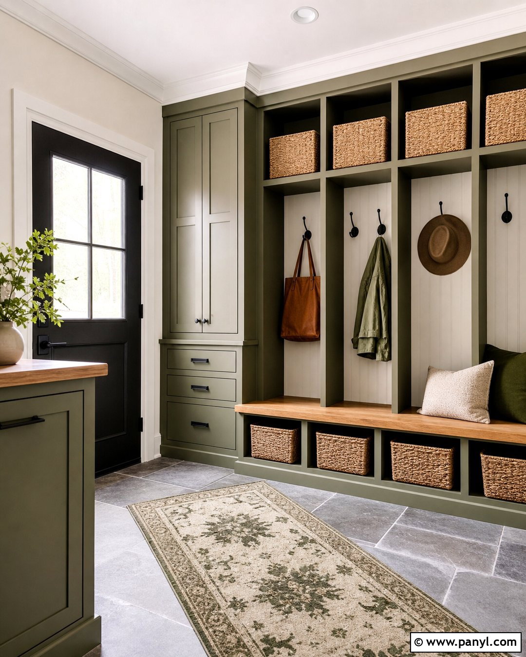 Off White Mudroom With Olive Storage - 45 off white walls