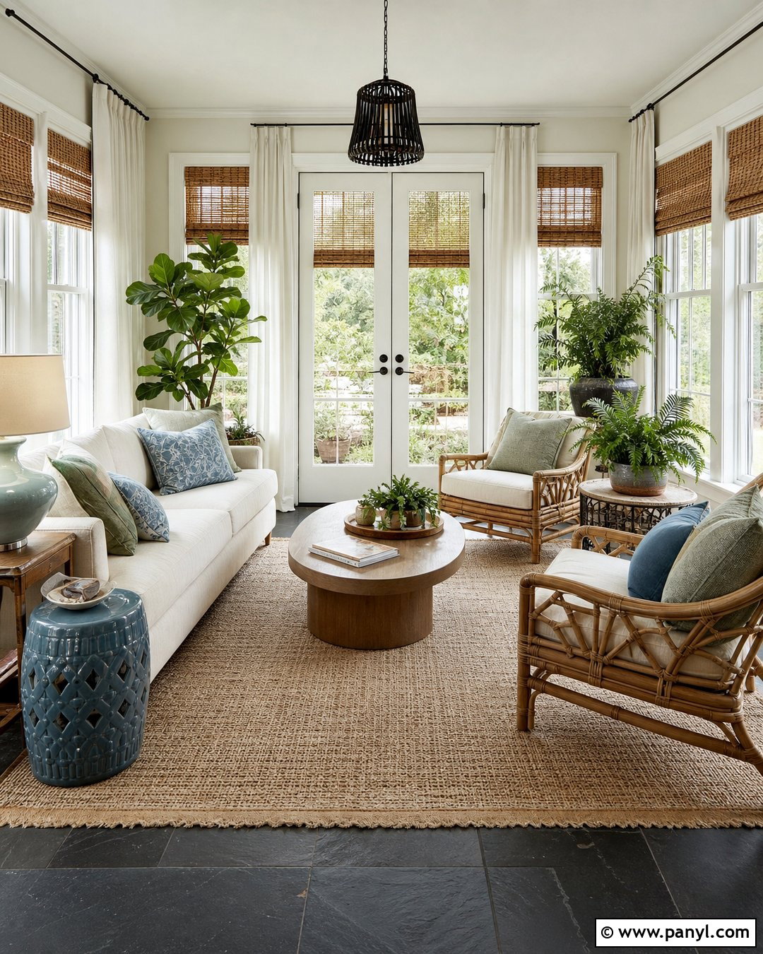 Off White Sunroom With Rattan Furniture - 45 off white walls