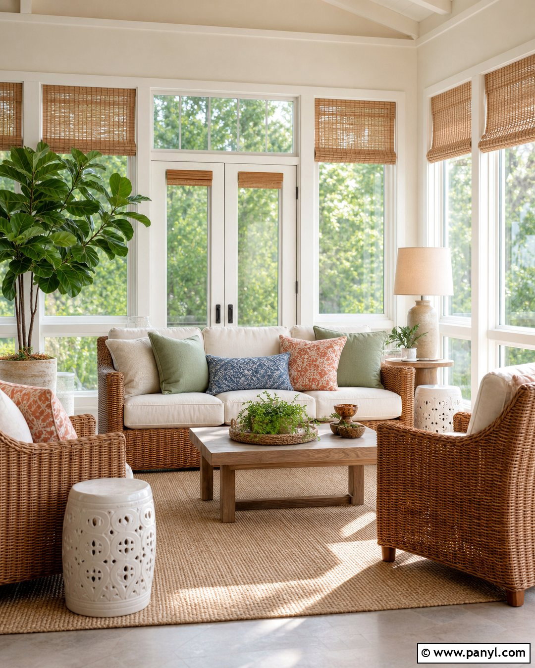 Off White Sunroom With Wicker Furniture - 30 off white walls with white trim ideas