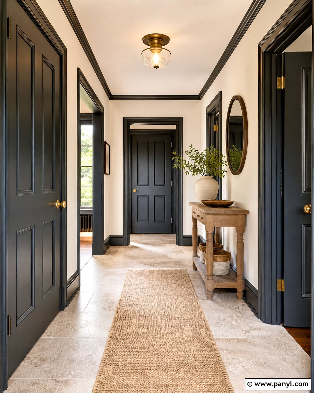 Off-White Walls With Dark Paneled Doors - 40 light walls darker trim ideas