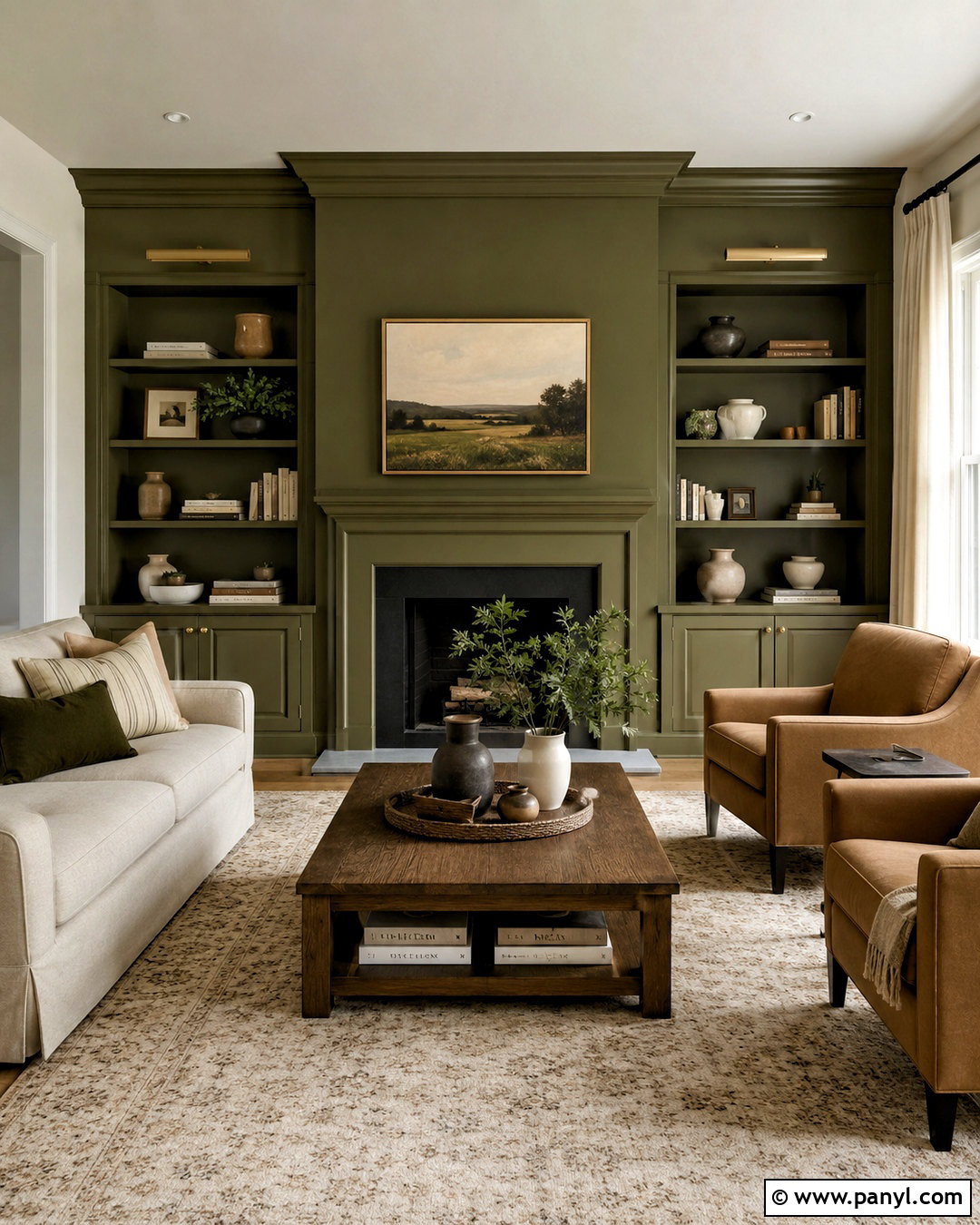 Olive Accent Wall With A Fireplace - 20 olive walls living room ideas