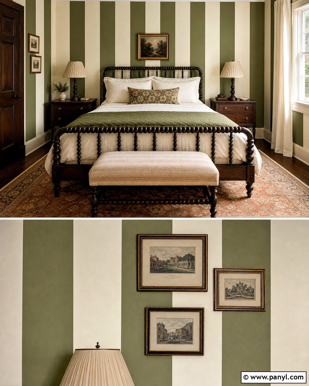 Olive And Cream Vertical Striped Guest Bedroom - 20 striped walls vertical ideas