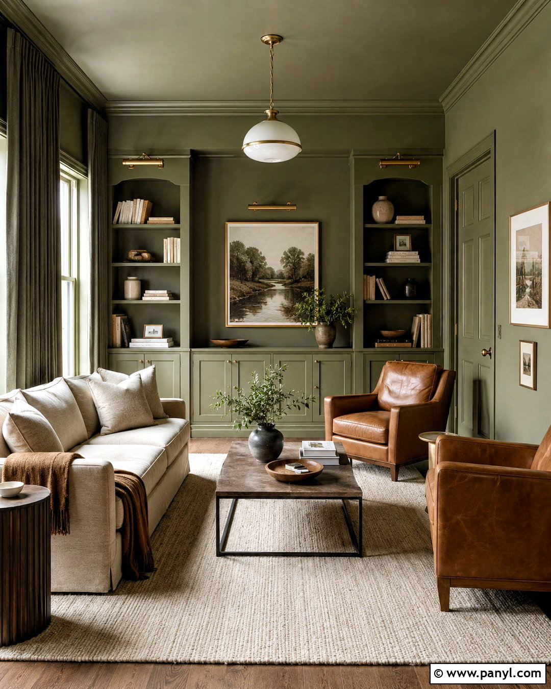 Olive Color Drenched Living Room - 20 olive walls living room ideas