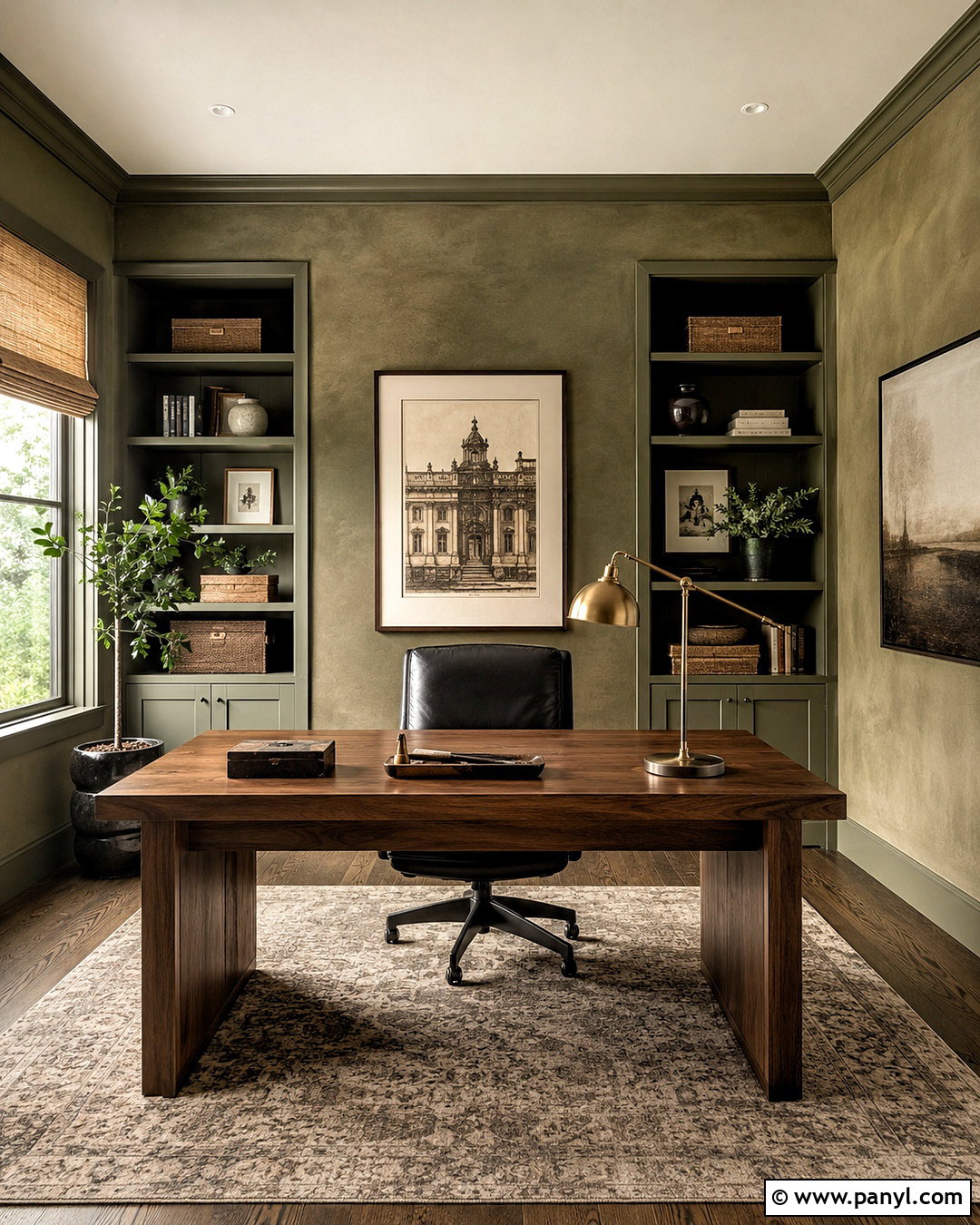 Olive Color Washed Walls In A Home Office - 20 color washing walls