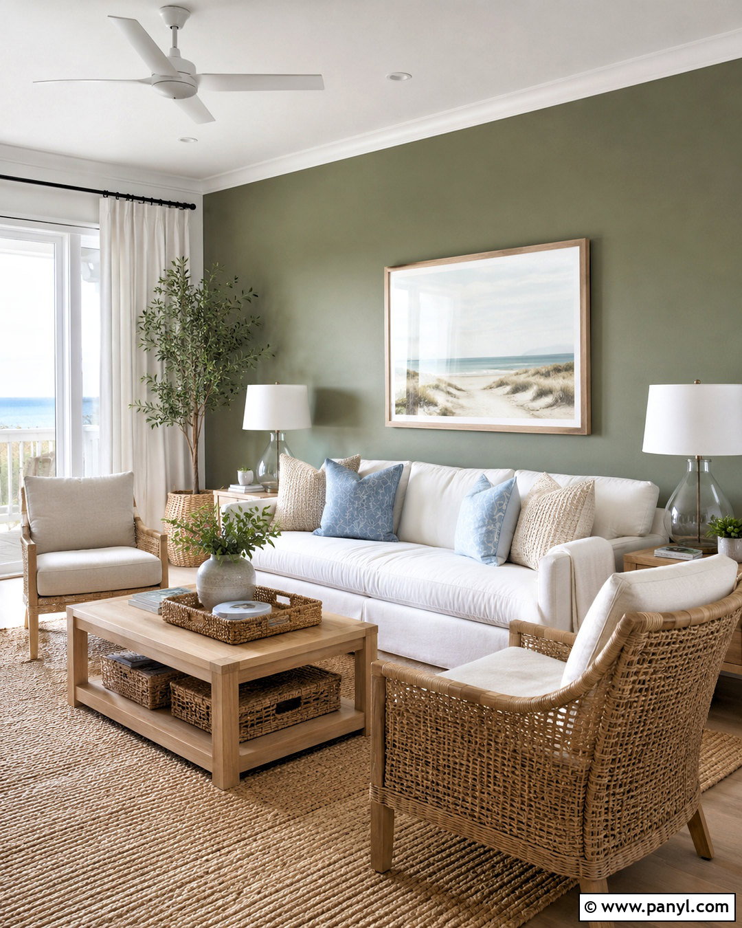 Olive Green Accent Wall Coastal Living Room - 20 olive green accent wall living room ideas