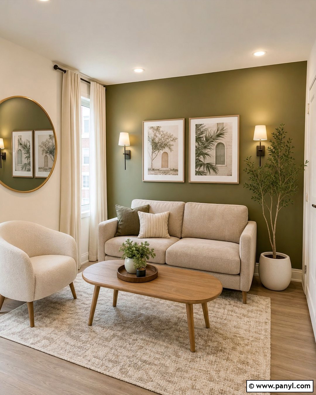 Olive Green Accent Wall In A Small Living Room - 20 Olive Green Wall Living Room Ideas