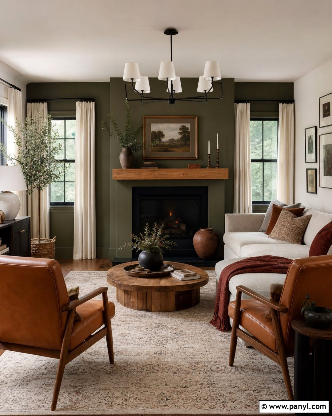 Olive Green Accent Wall Living Room - 35 green accent walls