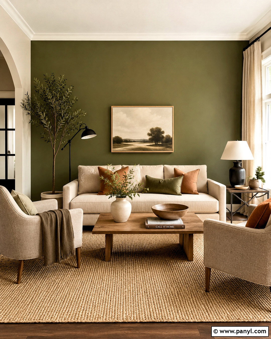 Olive Green Accent Wall With Beige Sofa - 20 olive green accent wall living room ideas