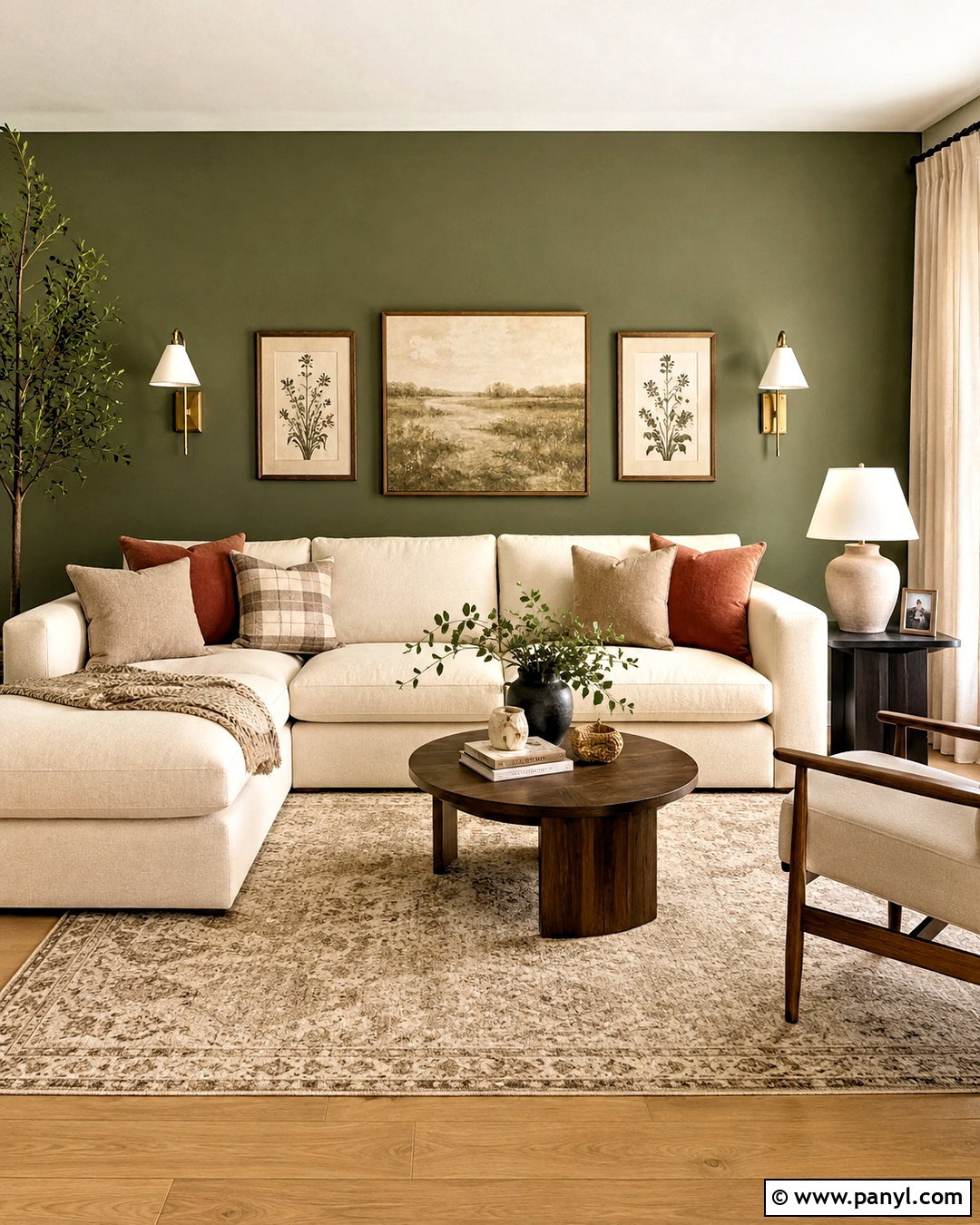 Olive Green Accent Wall With Cream Sectional - 20 olive green accent wall living room ideas